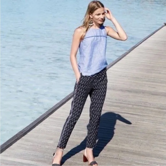 J. Crew Size 00 Blue Crosshatch Linen Seamed Sleeveless Shell Top - Picture 8 of 8